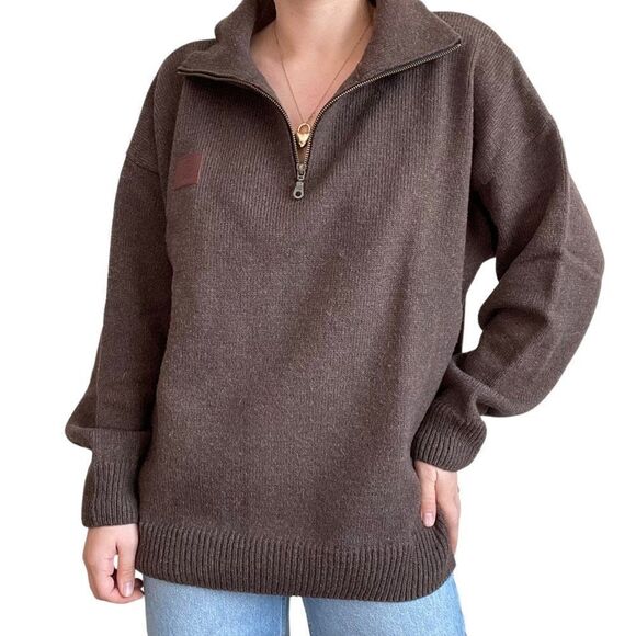 Swanndri Mens Brown Wool Quarter Zip Pullover Minimalistic Sweater Sz 2XL - Picture 2 of 8